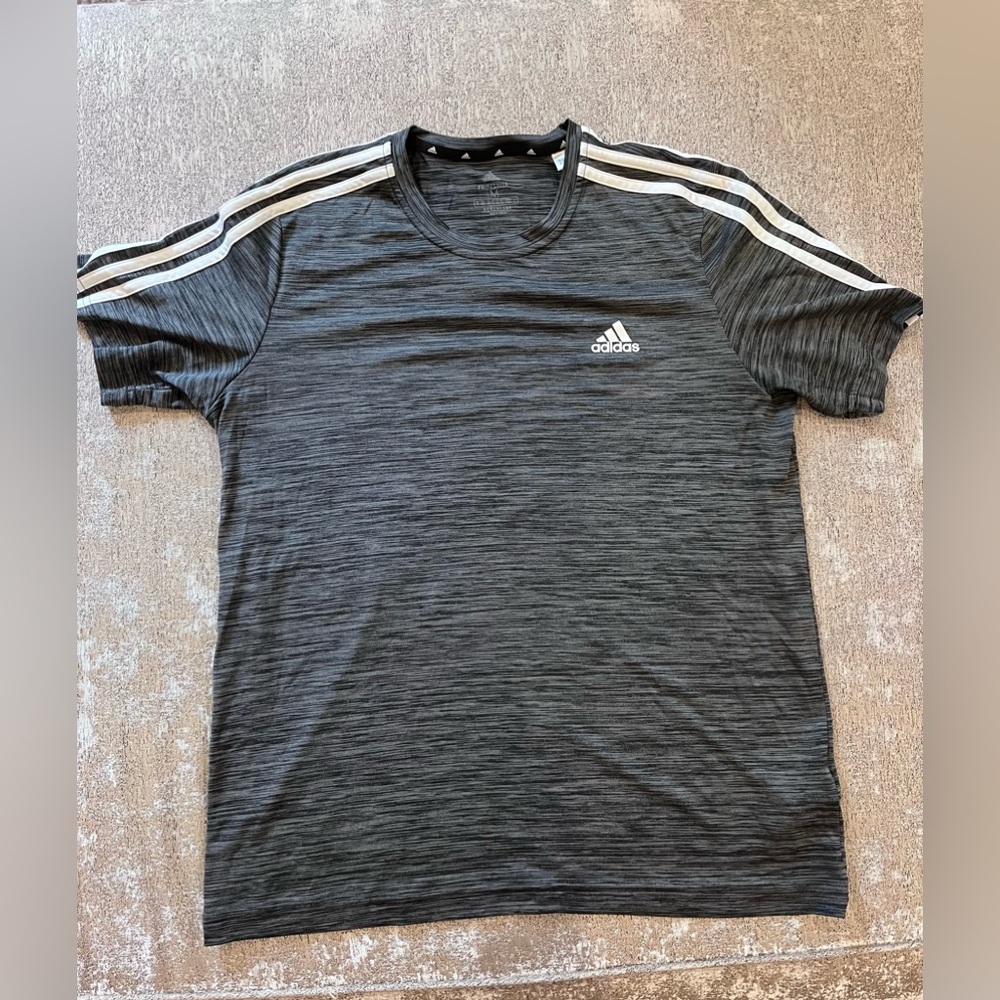 adidas primegreen sports t shirt heather gray/grey mens medium training top